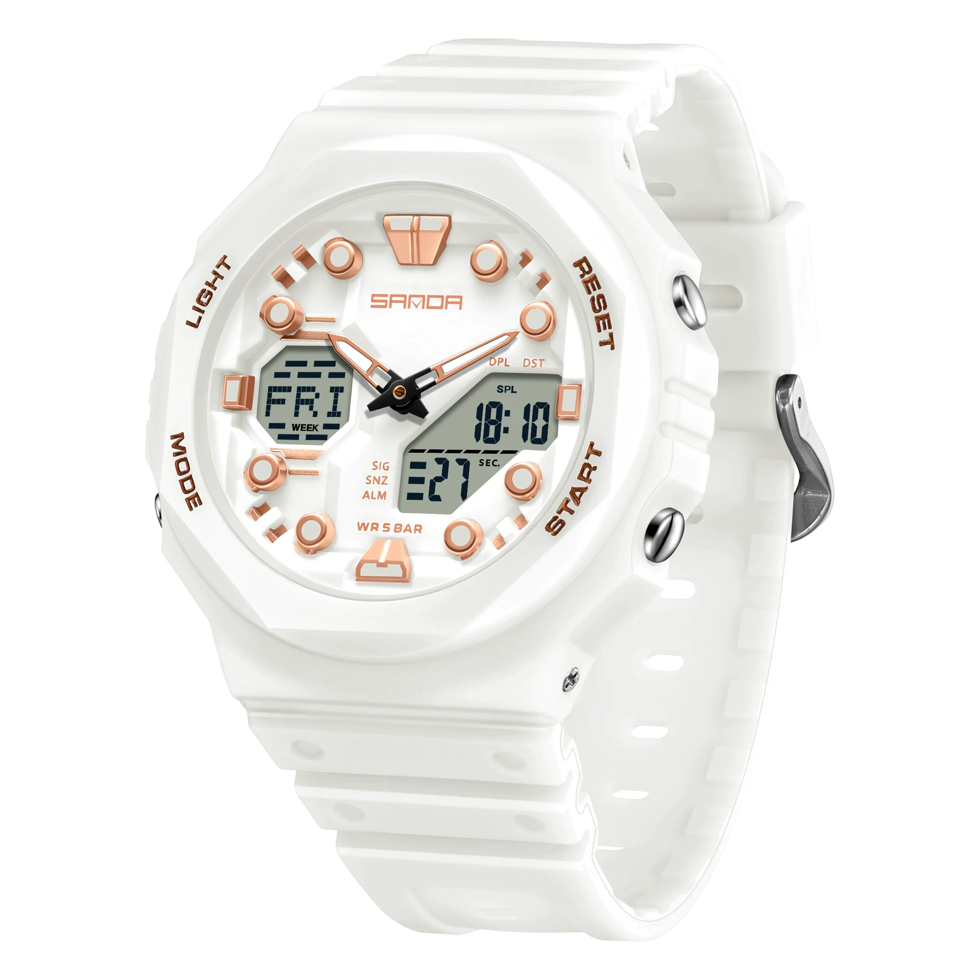 Reloj De Pulsera Deportivo Militar Impermeable Para Hombre (blanco) Con Doble Pantalla Electrónica Y Movimiento De Cuarzo.