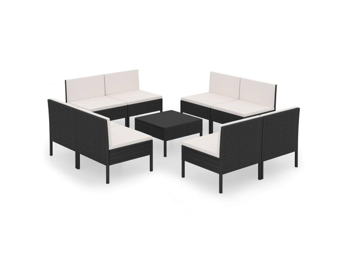 vidaXL Set de muebles de jardín 9 pzas cojines ratán sintético negro