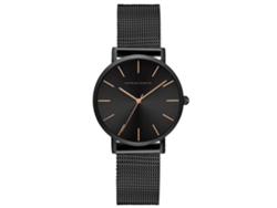 Reloj De Pulsera Sencillo Para Mujer, Esfera Pequeña, Cuarzo, Metal, Brazalete De Malla Fina (esfera Negra, Escala Oro Rosa).