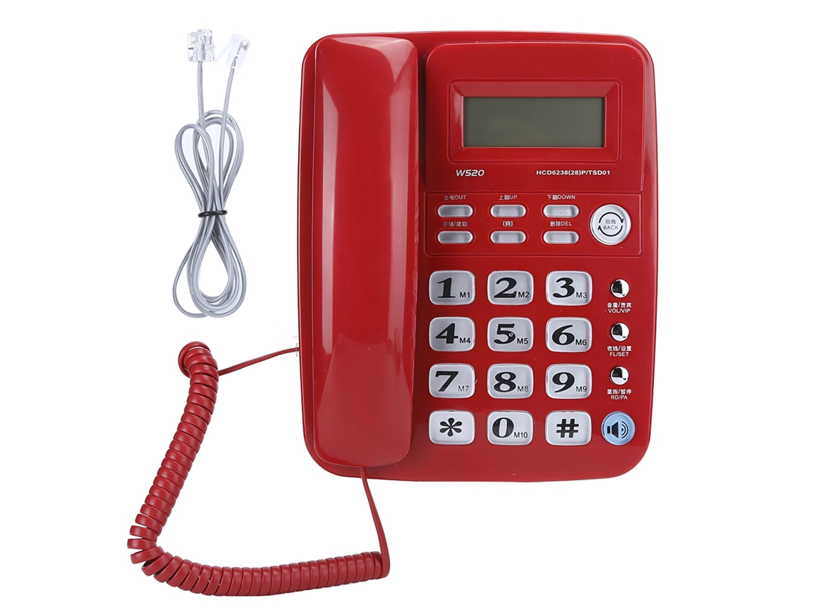 Teléfono Fijo Rojo Con Identificador De Llamadas, Manos Libres Y Marcación Rápida Para Oficina Y Hogar.
