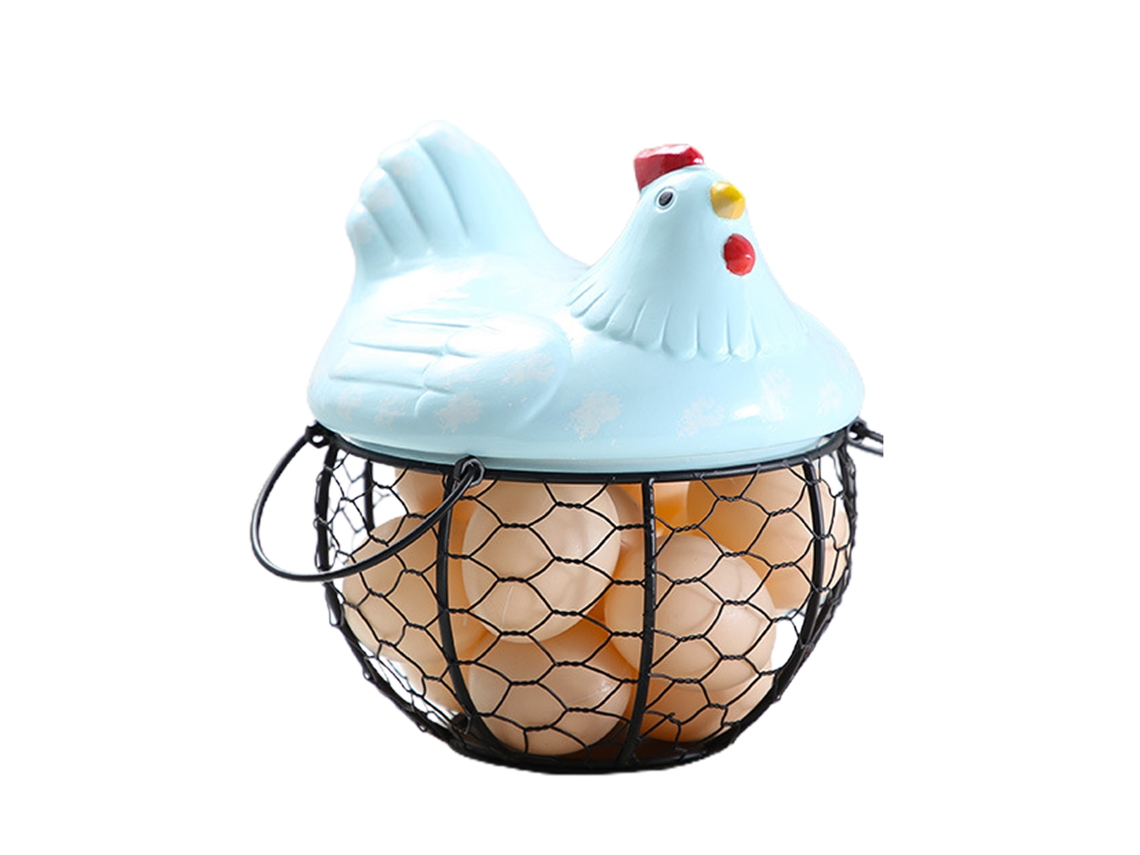 Cesta para huevos de hierro con tapa de cerámica, azul NEVEANCE