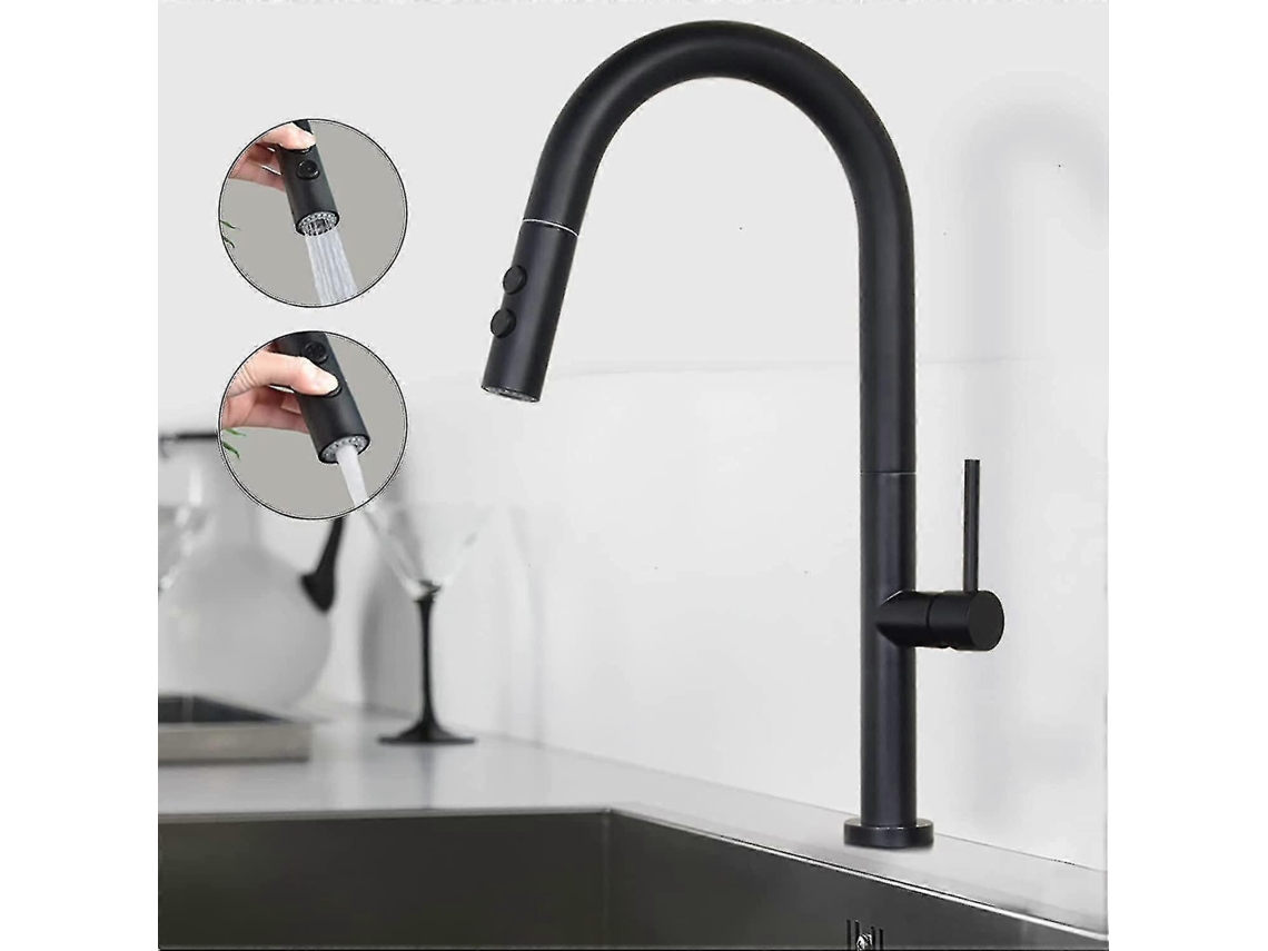 Grifo De Cocina Negro Piao Shanfo Con Ducha Extraíble, 360 Rotatorio, 2 Modos De Riego Y Mango De Palanca Moderno