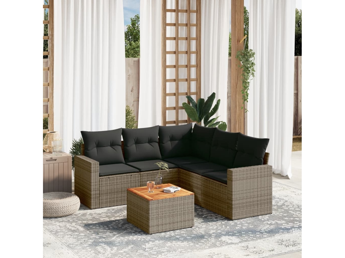 Conjunto de sofá de jardín de 6 piezas con cojines de mimbre gris, Dkd Home Decor