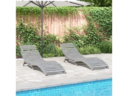Tumbonas 2 Uds Madera Maciza Acacia Gris 184x55x64 Cm