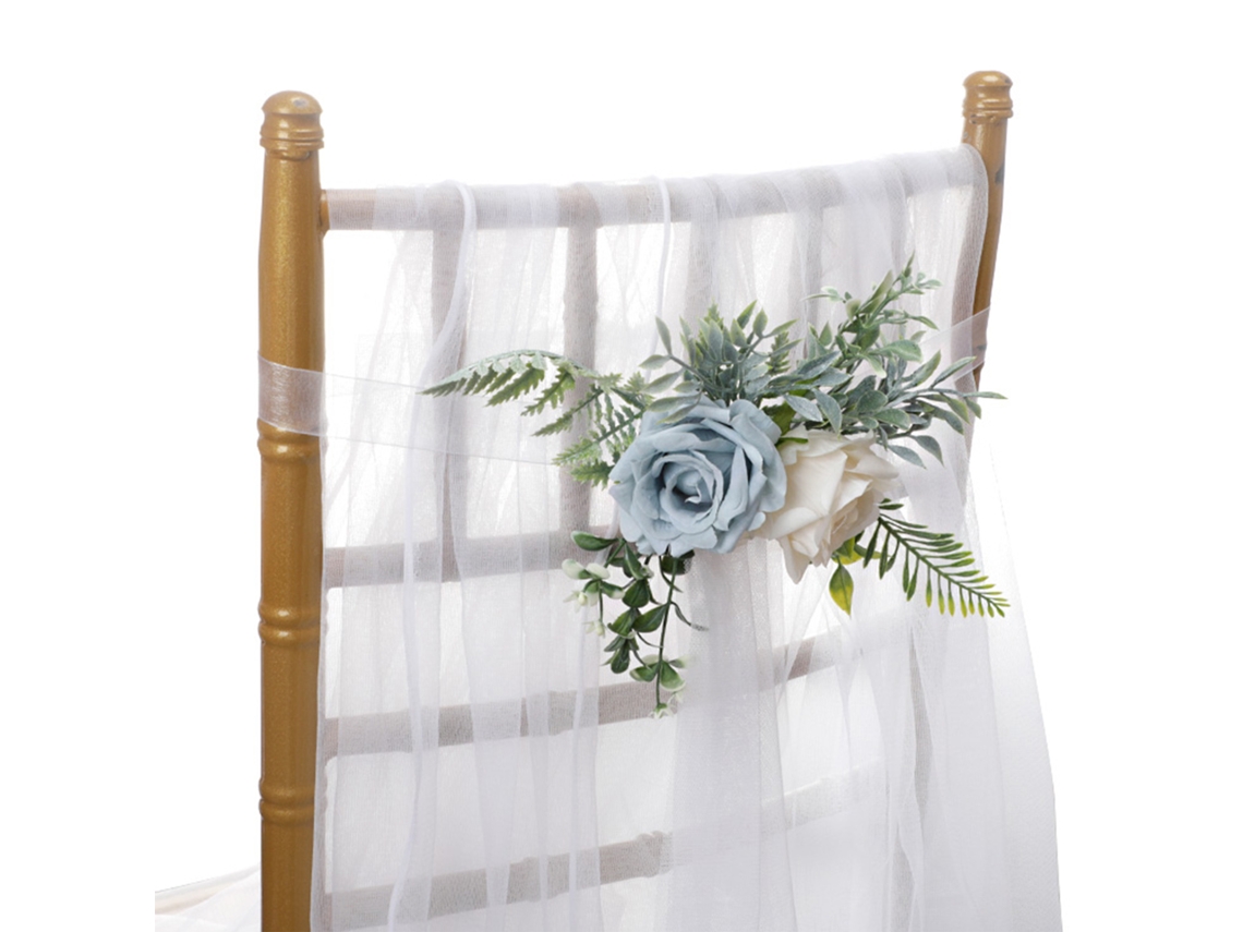Decoración de sillas para bodas al aire libre (Estética, con rosas campestres artificiales)