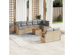 Conjunto de sofá de jardín de 10 piezas con cojines, mimbre sintético beige, Dkd Home Decor