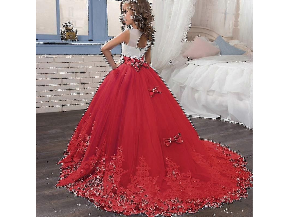 Vestido De Fiesta Para Niñas Princesa Con Encaje Longo Formal Vestido De Novia Niña Talla 4-14 Años Rojo 10 406 Rojo