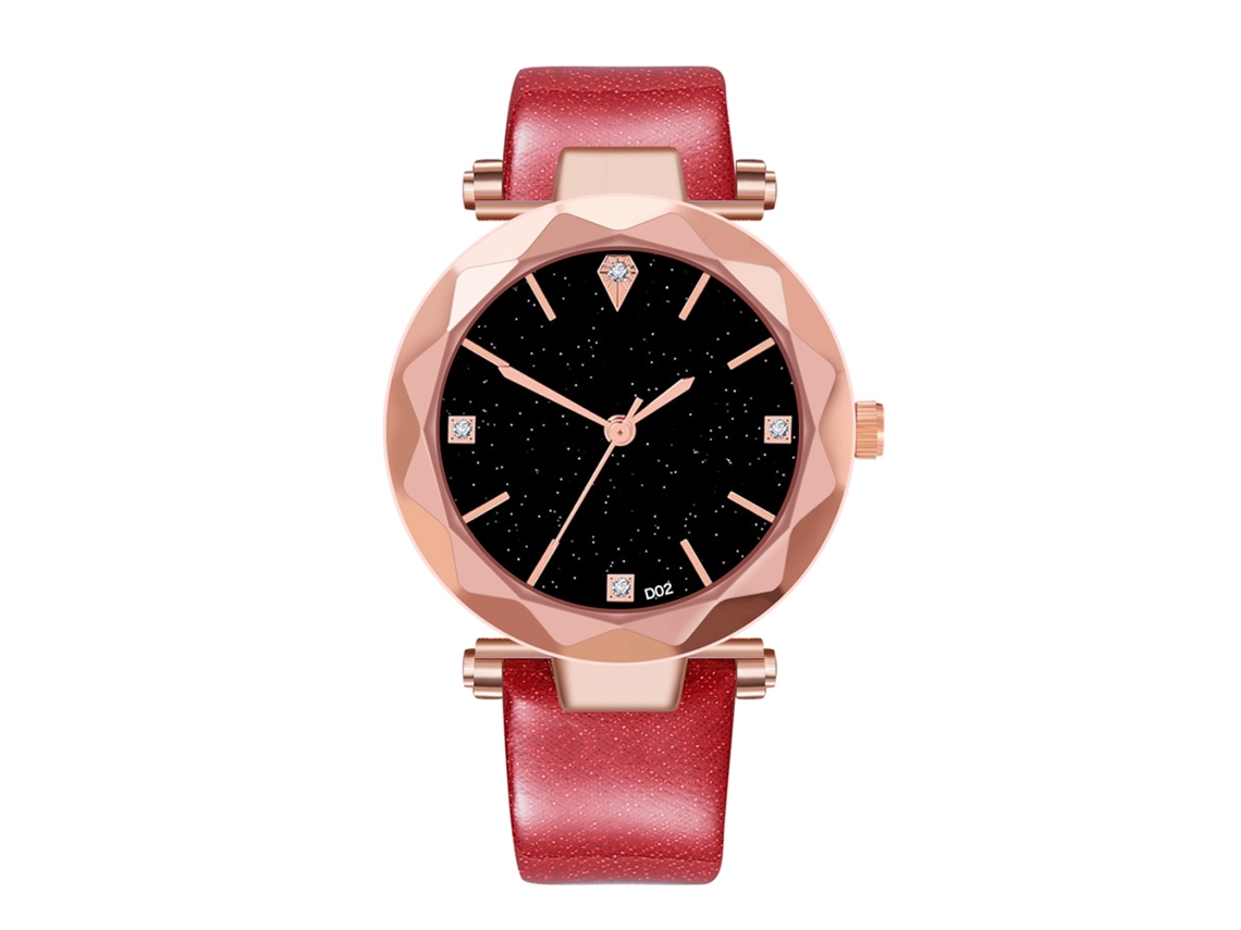 Reloj De Pulsera De Cuero Pu Moda Casual Hombre Mujer Quartz Rojo D02