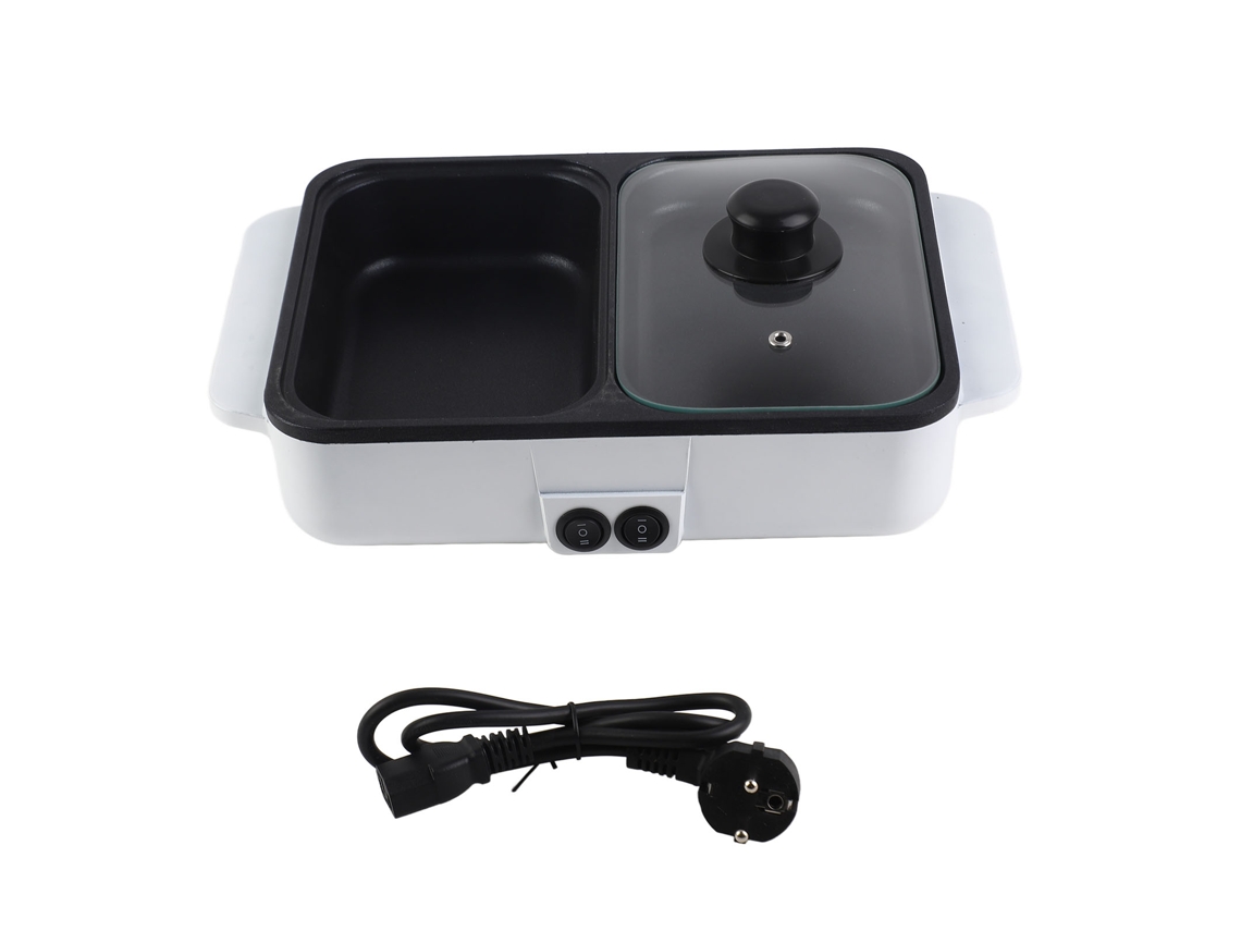 Parrilla Eléctrica 2 En 1 De 1200 W, Barbacoa Y Olla Para Fondue De 2 L, Mini Casita De Dormitorio, Rosa/blanco.