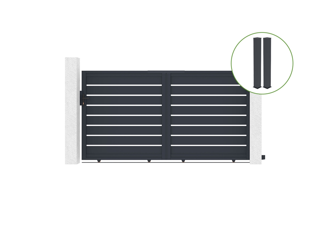Pack Puerta corredera CASANOOV Vogel - Gris - Aluminio - 300 cm x 160 cm + 2 postes 20x20cm Alt.190cm