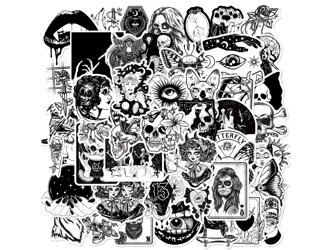 50 Pegatinas Góticas, Estilo Punk Satánico, Con Patrones De Calaveras Terroríficas