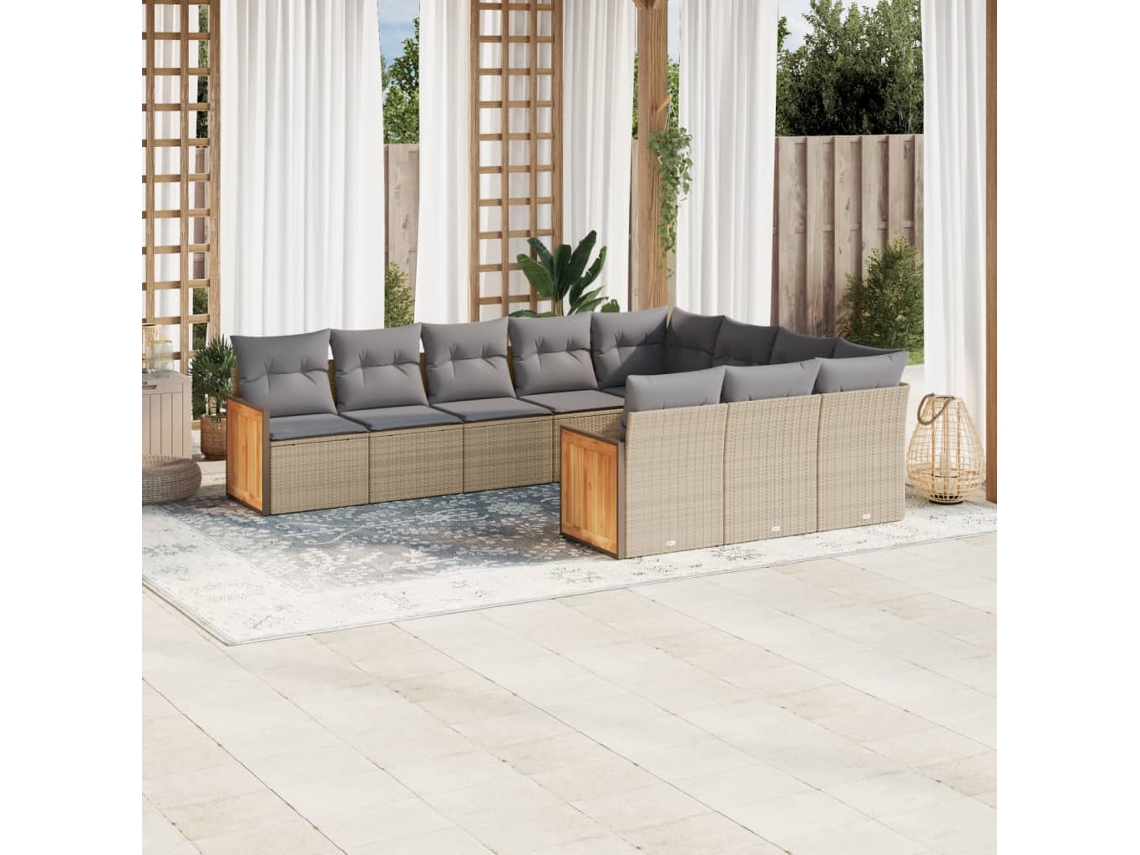 Conjunto de sofá de jardín de 10 piezas con cojines, mimbre sintético beige, Dkd Home Decor