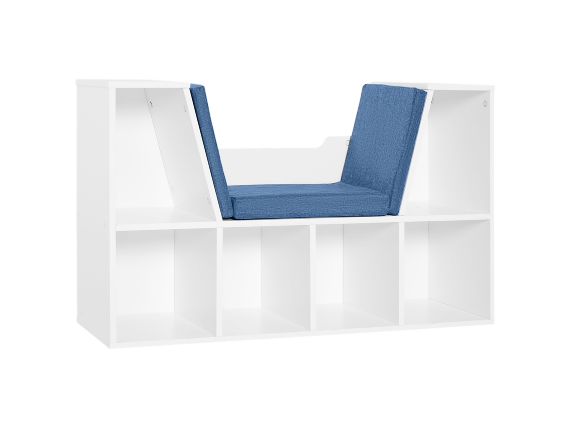 Estantería Con 6 Compartimentos Acolchados, 102x30x61 Cm, Blanca Y Azul.
