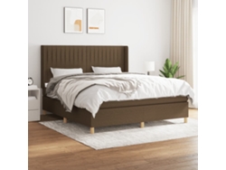 Cama Box Spring Con Colchón Tela Marrón Oscuro 160x200 Cm