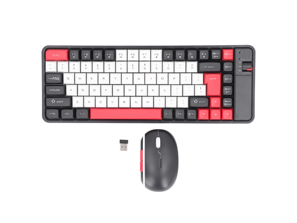 Teclado y ratón combinados de 84 teclas QWERTY USB Bluetooth color rojo para oficina y viajes