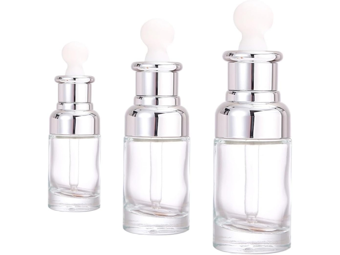 Nuobesty Juego De 3 Frascos Cuentagotas De Vidrio De 20 Ml, 30 Ml Y 50 Ml Con Tapas Blancas