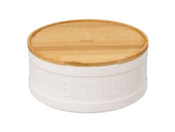 FIVE - Caja para Galletas de Cerámica Blanca con Tapa de Bambú Natureo
