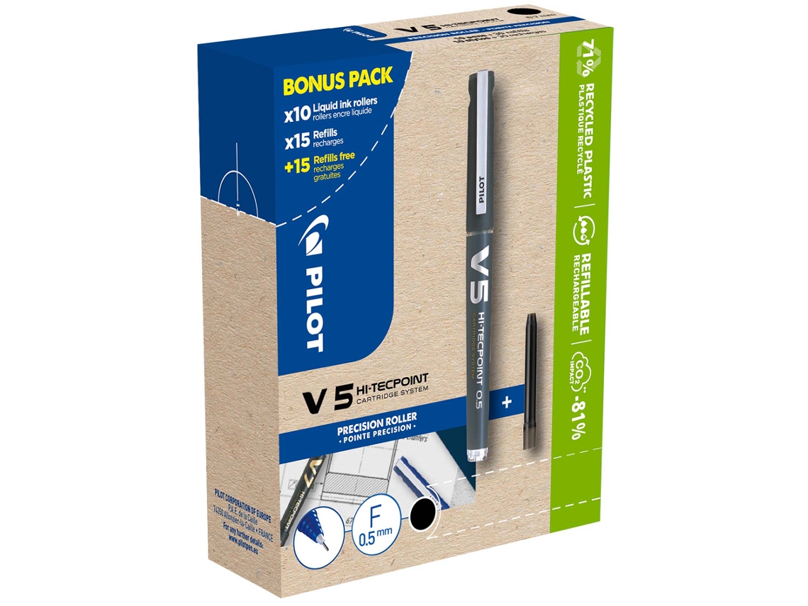 Bolígrafo Rollerball PILOT V5 Hi-Tecpoint Azul Pack Extra