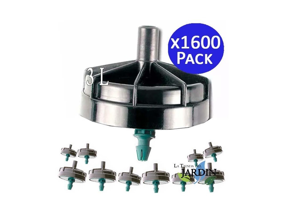 Pack 1600 Gotero Antidrenaje Autocompensante 3 Litros, Goteros Seta No Desmontables Para Riego, Agricultura, Tuberia 16mm Suinga