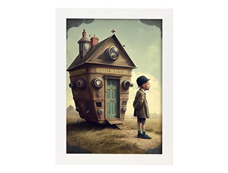 NACNIC Poster Oficina Móvil En Estilo Surrealismo Cinematográfico Ilustraciones Y Grabados De Historieta Abstracta Y Artística A4 Marcos Blancos