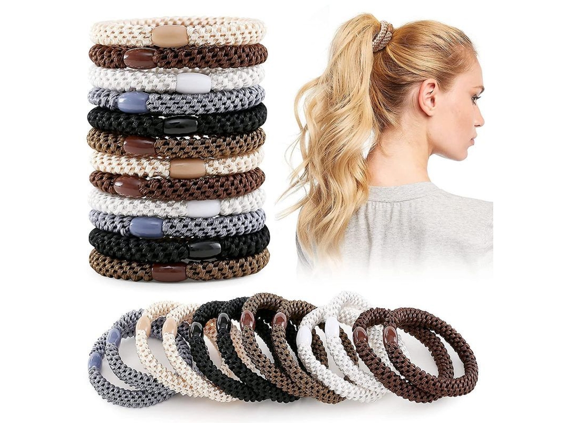Gomas Elásticas Gruesas Para El Cabello, 36 Unidades, Pulseras Trenzadas Con Perlas, Accesorios Seguros Para Mujeres (negro/marrón/blanco)