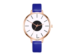 Reloj De Pulsera De Cuarzo Para Mujer Con Elegante Esfera Redonda Y Correa De Cuero Azul.