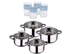 Batería De Cocina Ø16ø18ø20ø24 Cm De Acero Inoxidable Dina San Ignacio (8 Piezas) Con 4 Vasos