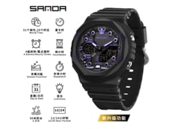 Reloj Electrónico Multifuncional (negro Y Morado) Moderno Y Elegante Con Diseño Luminoso E Impermeable.