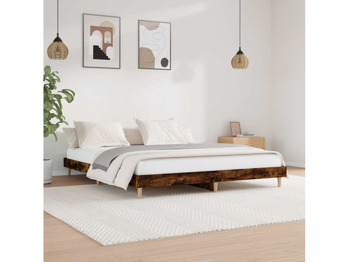 Estructura De Cama Sin Colchón Madera Roble Ahumado 120x200 Cm