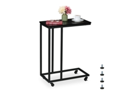 Mesa Auxiliar Relaxdays Em C, A X L X P 79x60x30 Cm, Com Rodízios, Para Colocar Debaixo Do Sofá, Metal E Mdf, Preta