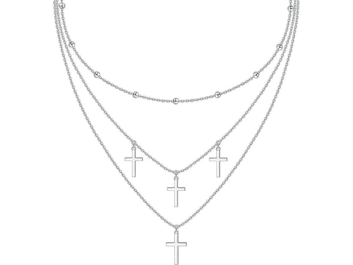 2026zentro-cadena De Collar De Plata Ley 925 Multicapa Triple Larga Con Colgante Estilo Geométrico Para Mujer Cross Layered