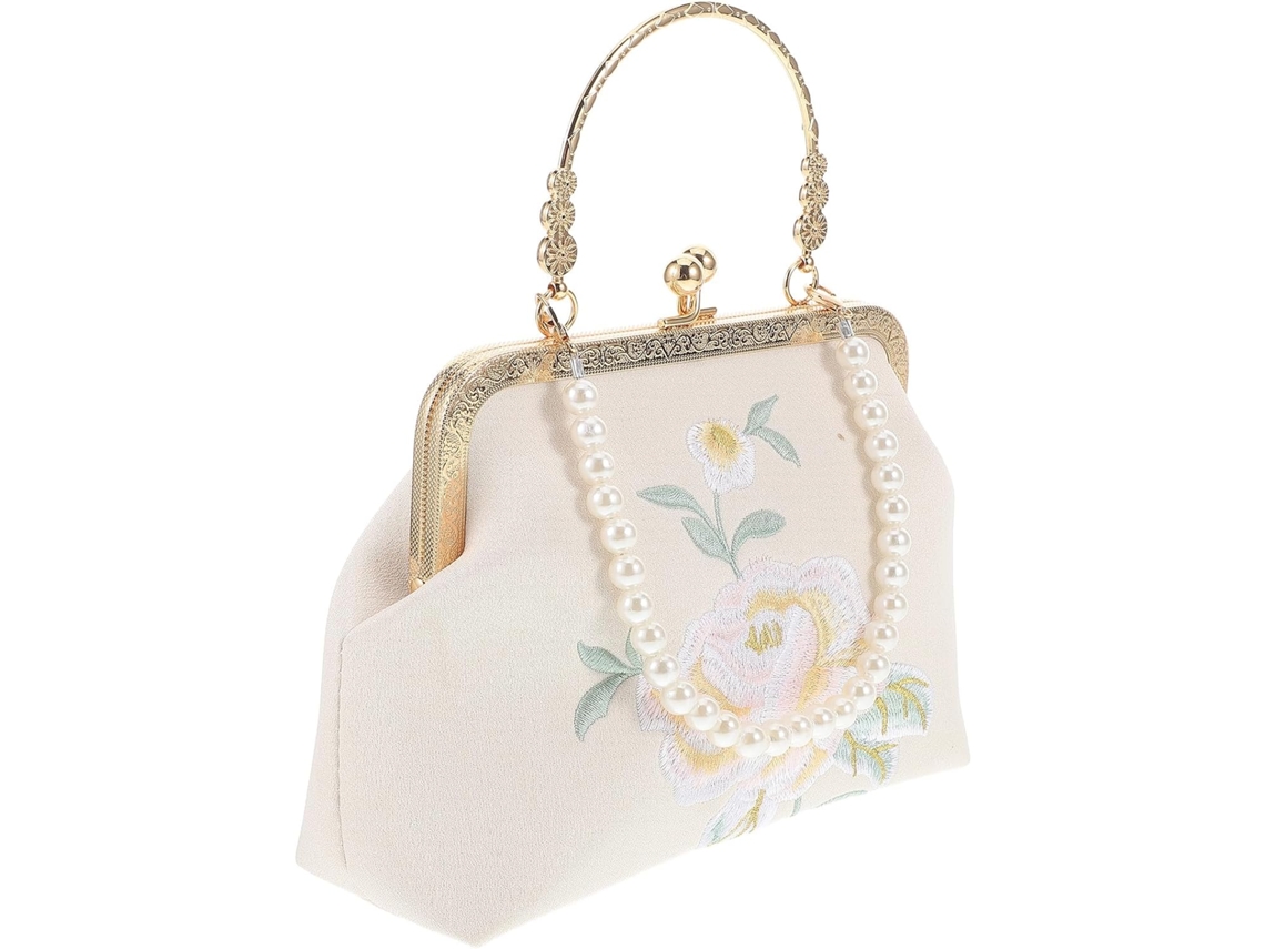 Bolso De Hombro Hanfu, Bolso De Mano De Noche Bordado Con Flores Y Cadena De Cuentas Para Ceremonias Y