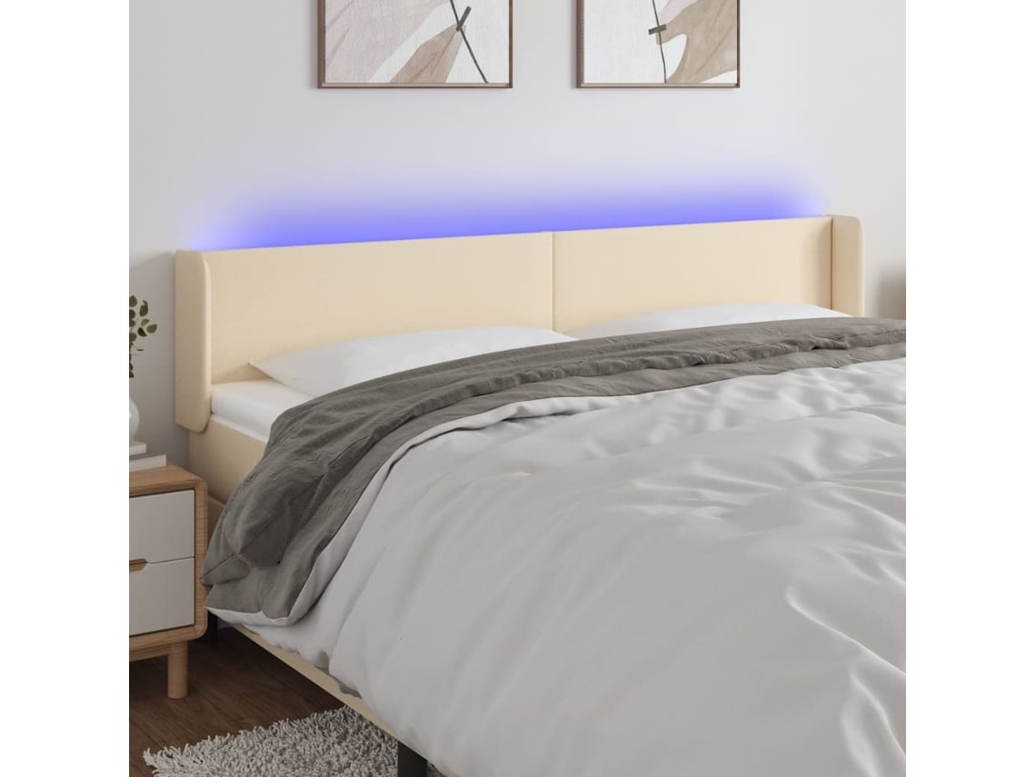 Cabecero Con Led De Tela Crema 163x16x78/88 Cm
