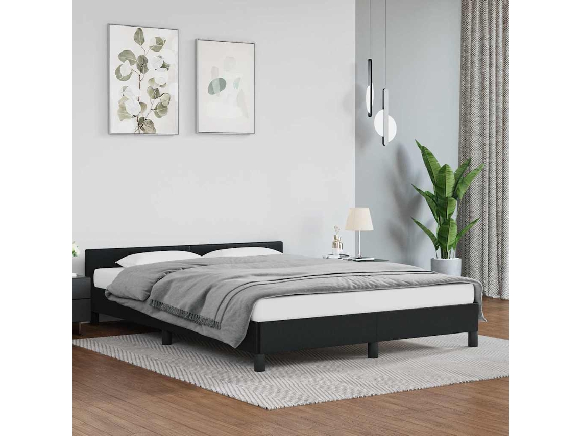Estructura de cama con cabecero sin colchón negro 140x200 cm