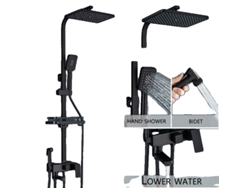 Juego de grifo de ducha de pared con efecto lluvia, 4 vías, ABS negro