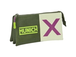 Estuche triple infantil Safta Munich caqui brillante, cómodo y versátil, 22 x 3 x 12 cm
