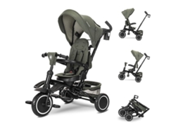 Triciclo duplo compacto Freccia com assento giratório 360° acoplado, 25 kg, da LORELLI, verde.