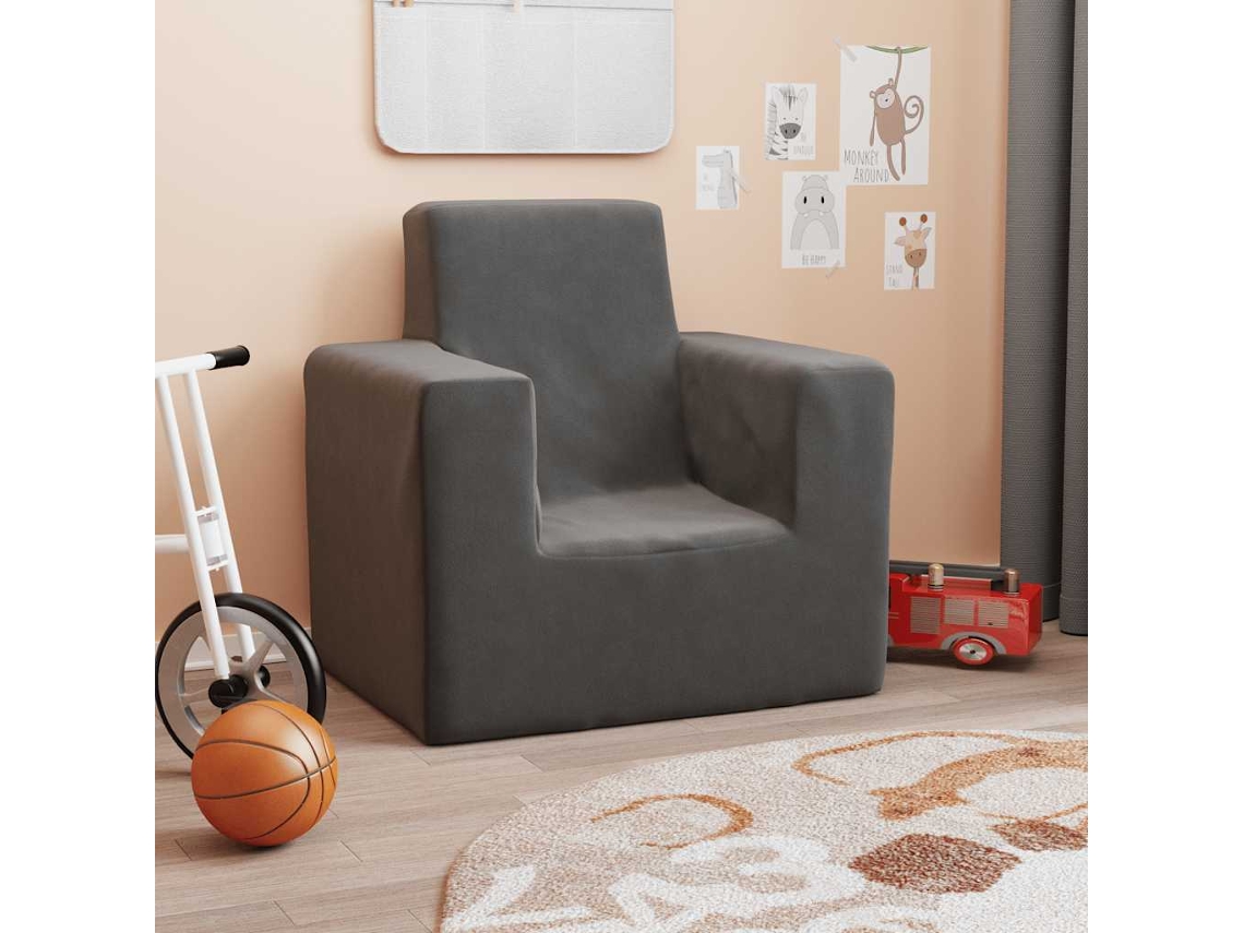 Sofá Para Niños | Sofá Infantil Felpa Suave Gris Antracita Wsd386842