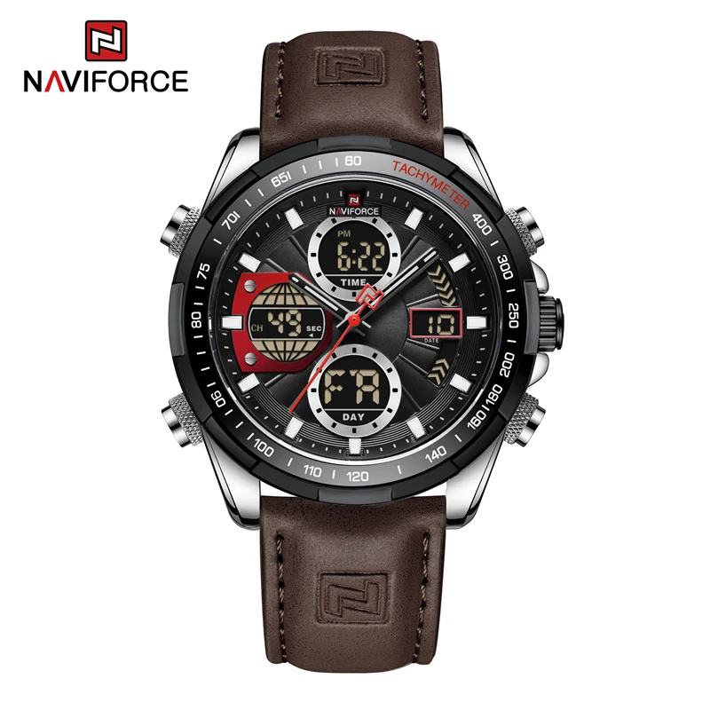 Reloj De Cuero Genuino Para Hombre, Estilo Militar, Cronógrafo Resistente Al Agua, Color Marrón Plateado.