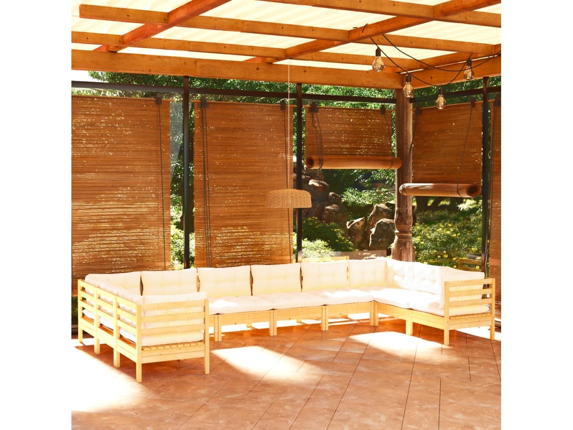 Conjunto de jardín de 10 piezas con cojines de pino crema DKD Home Decor