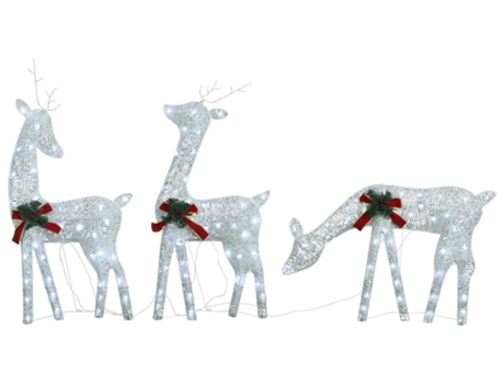 vidaXL Familia renos de Navidad malla blanca frío blanco 270x7x90 cm
