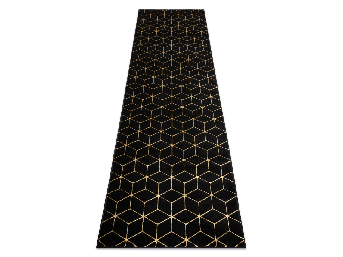Alfombra, Alfombra de Pasillo Gloss Moderno 409C 86 Cubo Elegante, Glamour, Art Deco Negro/Oro (70 x 200 cm)
