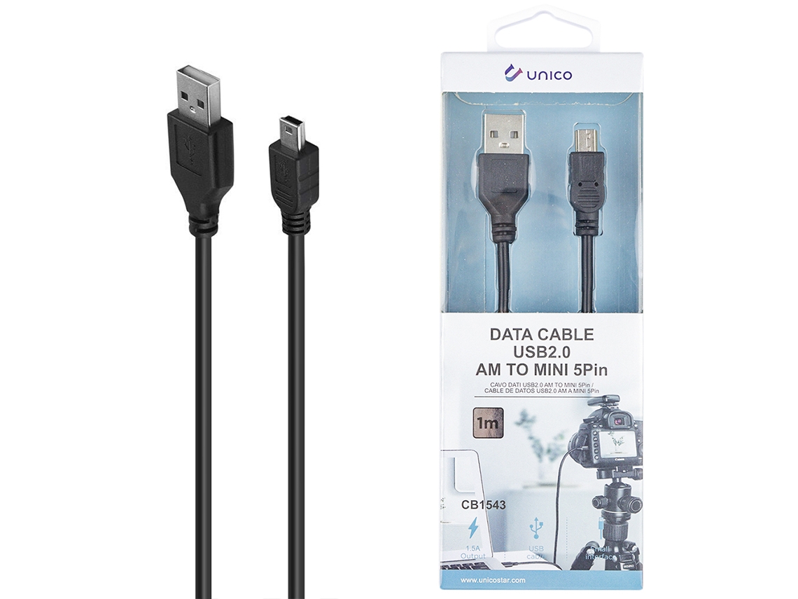 Cable De Datos Usb 2.0 M Para Mini Usb M Unico Cb1543 1M (Negro)