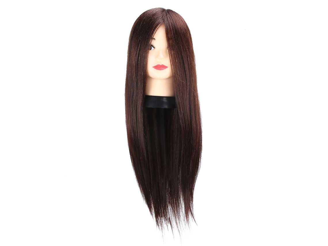 Cabeza De Muñeca De Peluquera Con Cabello Castaño Oscuro Para Practicar Peinados.