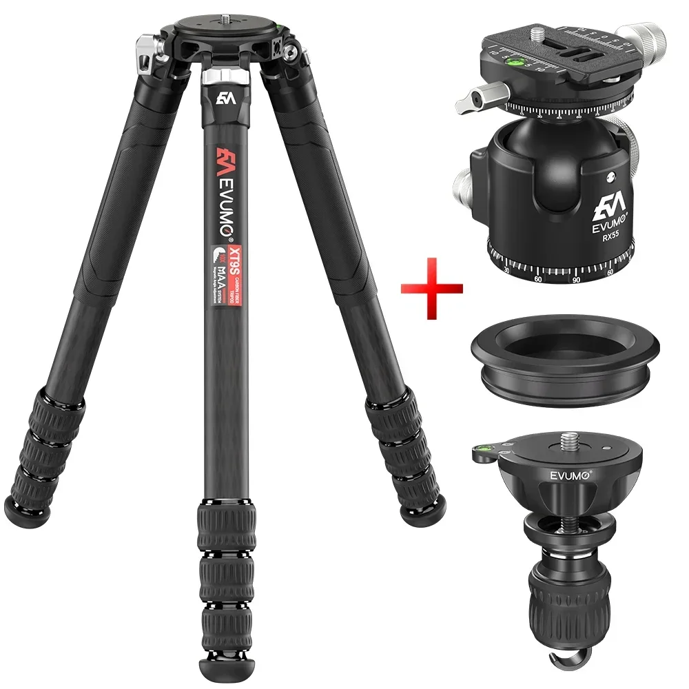 Trípode de caza Evumo XT9S para cámara, fibra de carbono robusta, superestable para observación de aves, carga máxima de 40 kg, XT9S B75M RX55