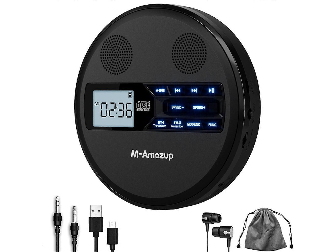 Reproductor de CD Discman multifuncional con Bluetooth, FM, auriculares, repetidor, máquina de aprendizaje, altavoz estéreo, USB, negro Nostalgia88