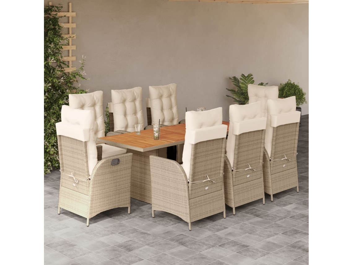 Juego de comedor de jardín de 9 piezas con cojines de mimbre beige de DKD Home Decor