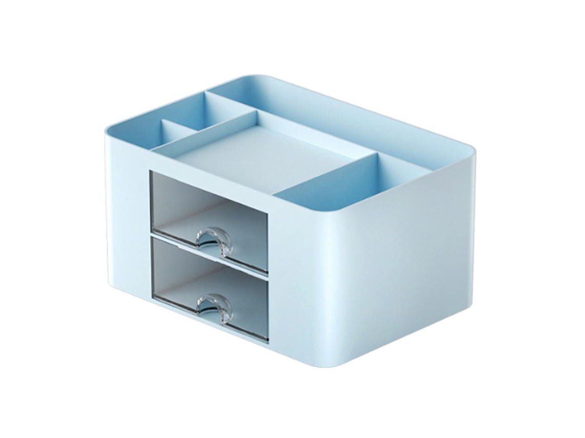 Caja De Almacenamiento De Escritorio Multifuncional De Gran Capacidad Con Cajón, Bonita, Azul.