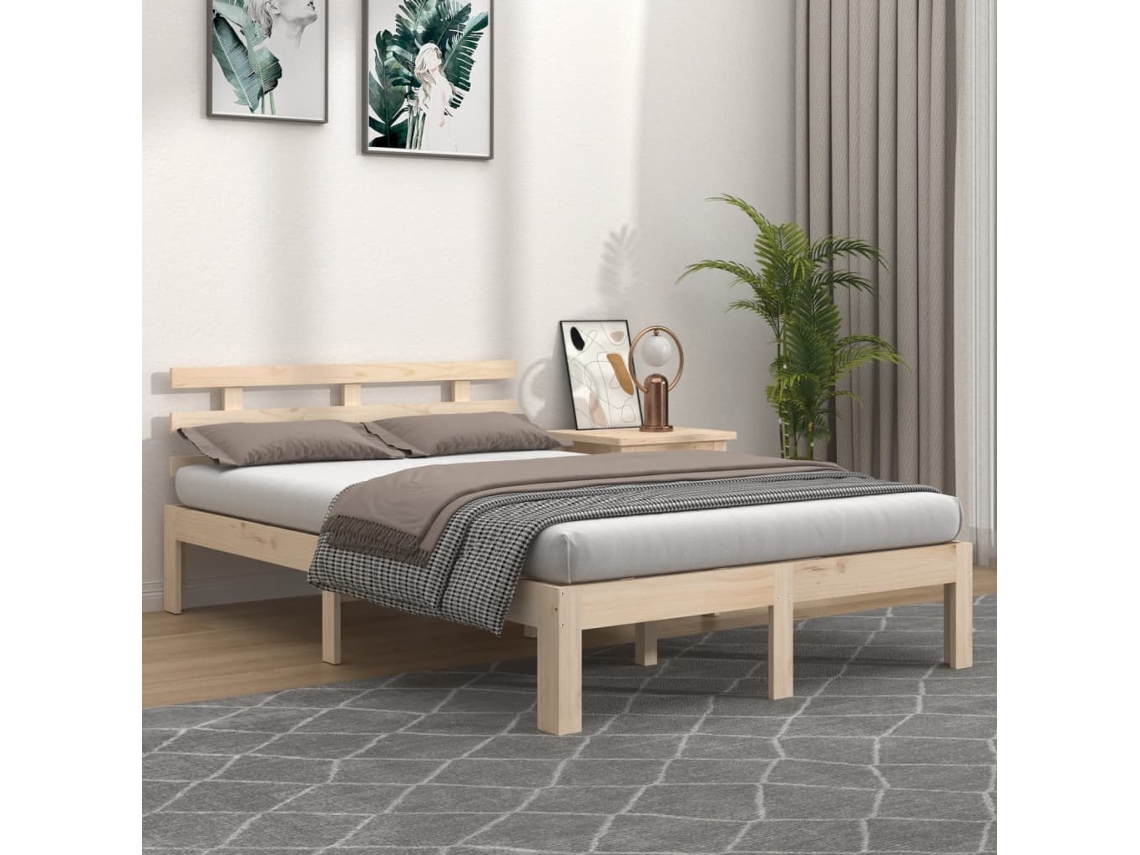 Estructura De Cama Sin Colchón Madera Maciza 140x200 Cm