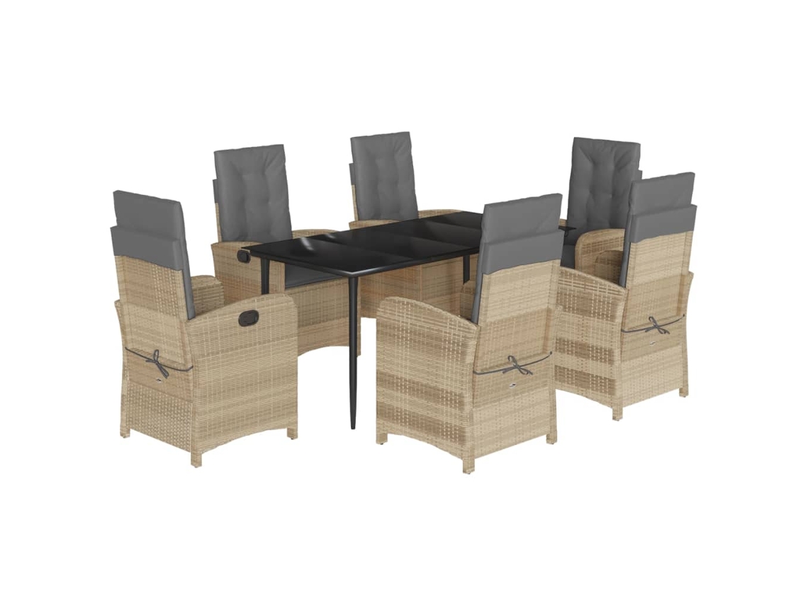 Maison Exclusive - 7 Pcs Conj. Jantar Jardim C/ Almofadões Vime Pe Bege Misturado